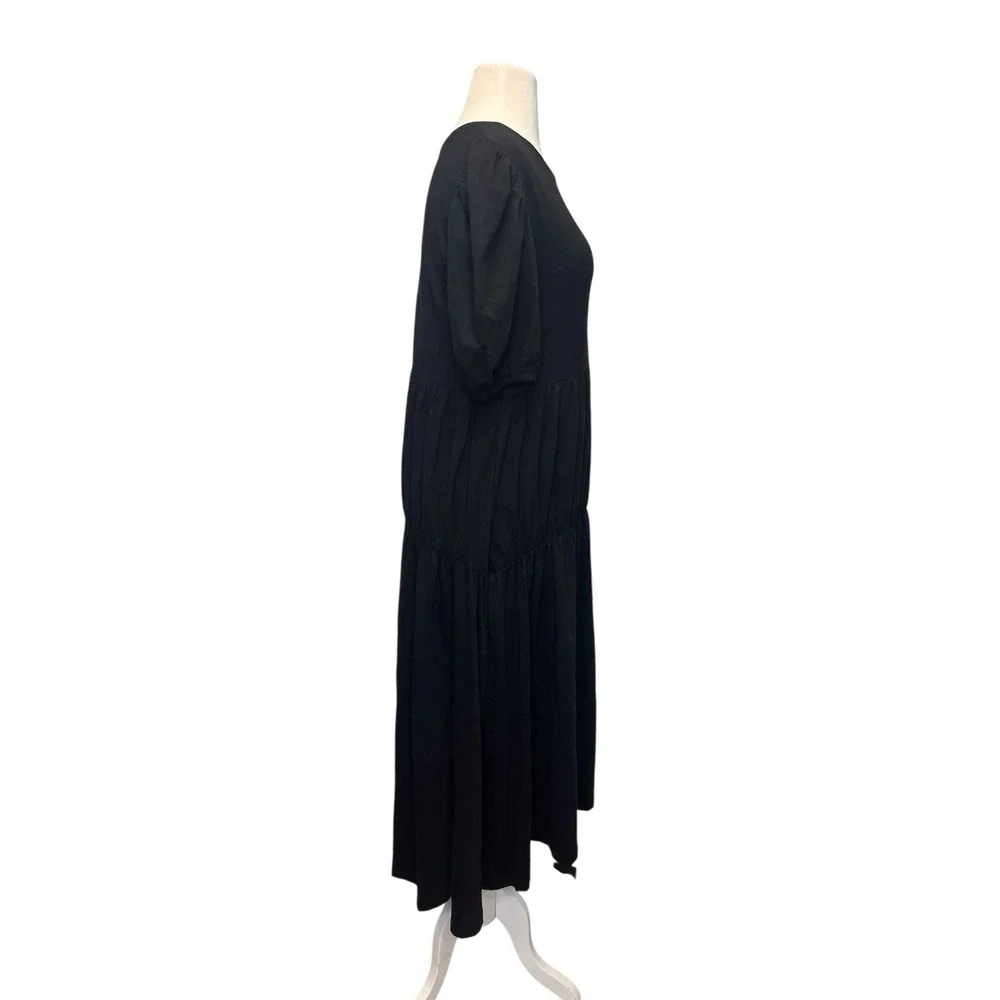 Zara‎ Tiered Maxi Dress Medium Black 100% Cotton Boho Witchy Whimsigoth Sleeves